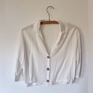 Mango white collared top with tortoise shell buttons - S -